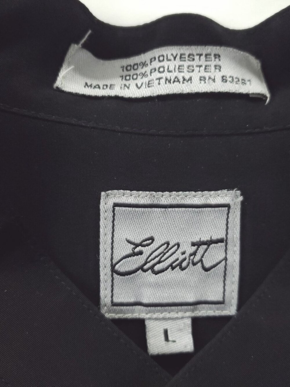 Elliott Shirt Mens Large Black 100% Polyester Long Sleeve Classic Button-Up - Picture 6 of 10